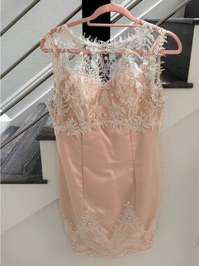 Blush Pink Lace Applique Sheath Dress